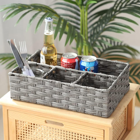 Toilet Paper Basket for Tank Topper, Woven Storage Box Cube Container, Grey 1pc