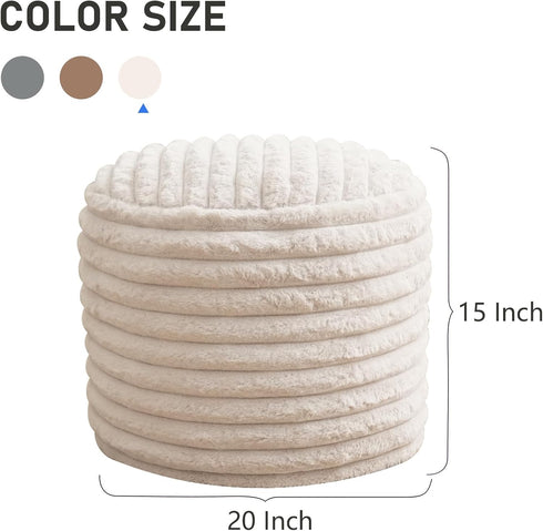 Homlazeezy 20 15 Inch Pouf Ottoman Stuffed Round for Foot Rest, Faux Fur Poufs with Foam Chunk Filling, Storage Ottoman