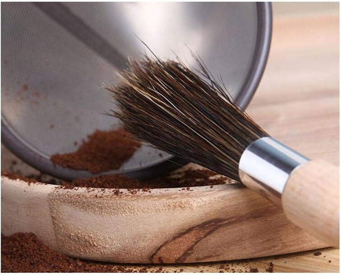 Coffee Grinder Cleaning Brush, Beechwood Handle, Natural Boar Bristles, 8" Tool for Home Kitchen Barista