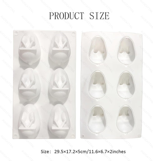 AUOCATTAIL 6 Cavity Easter Rabbit 3D Silicone Molds for DIY Mousse Cake, Pudding, and Chocolate