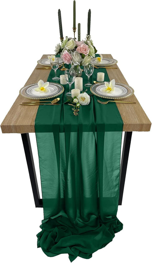 EHLDekol 10ft Chiffon Table Runners 27x120 inches, Romantic Sheer Wedding Table Runner for Bridal Party Decoration,