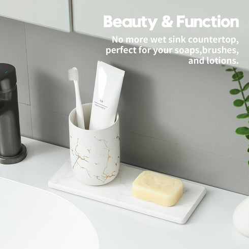 Razborci 2PCS Counter, 9"x3.5" Water Absorbing Stone Drying Tray for Kitchen Diatomite Mat Vanity Caddy for Bathroom