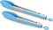Set of 2 Kitchen Tongs, 9-Inch & 12-Inch Premium Stainless Steel Locking Silicone Grilling Barbeque Food Tong, Blue