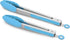 Set of 2 Kitchen Tongs, 9-Inch & 12-Inch Premium Stainless Steel Locking Silicone Grilling Barbeque Food Tong, Blue