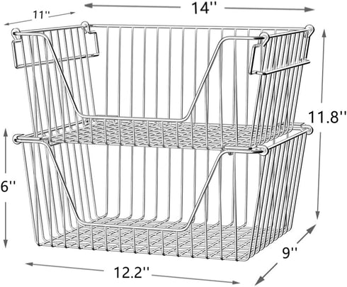 Slideep Large Stackable Storage Baskets - Sturdy Metal Wire Pantry Organizer for Home, Bathroom, Kitchen