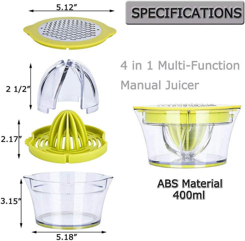 Manual Citrus Lemon Orange Juicer, 12OZ Hand Squeezer with Built-in Measuring Cup and Grater, Green