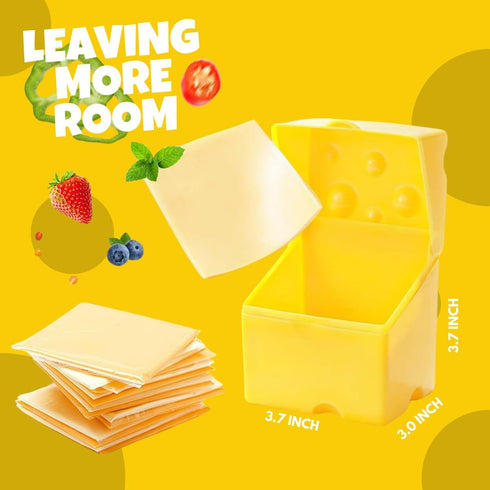 3.7x3.7x3.7 inches, 20-26 Cheese Container for Refrigerator, Sliced Cheese Container - BPA Free Plastic, Yellow, Holds