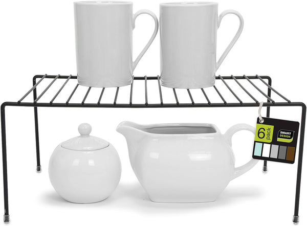 Smart Design Cabinet Storage Shelf Rack, Set of 6, Medium, 8.5 x 13.25 Inch, Non-Slip Feet, Steel Metal Frame