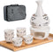 Roksol Chef Ceramic Sake Cups with Warmer Pot Bamboo Tray, Traditional Porcelain Pottery Hot