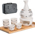 Roksol Chef Ceramic Sake Cups with Warmer Pot Bamboo Tray, Traditional Porcelain Pottery Hot