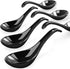 Black Ceramic Soup Spoons Set - 6.75 Inch Deep Oval Hook Design, Dishwasher Safe for Ramen, Pho, Noodles, Stews