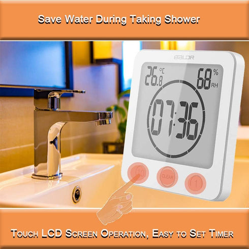 Waterproof Hanging Wall Clock, Large Digital Bathroom Alarm Clock for Kids, Kitchen Cooking Countdown Timer (White)