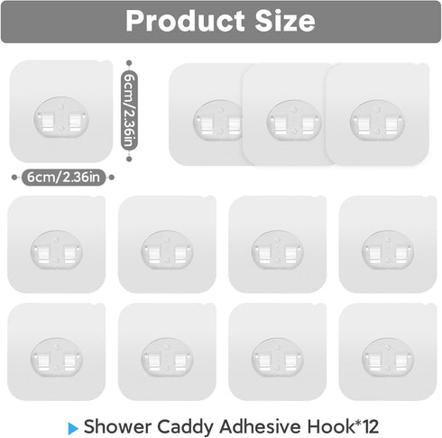 FEPTUASE (Single*12pcs) Shower Caddy Adhesive Replacement, Transparent Strong Adhesive Hooks, No Drilling, Waterproof