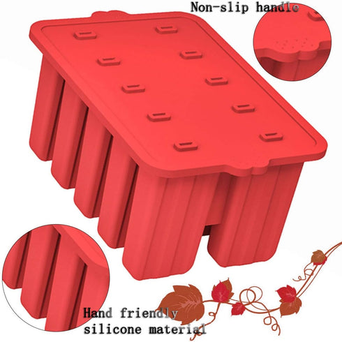 Silicone Popsicle Molds, 10 Cavity BPA-Free Red Cone Shaped Food Preparation Molds with Sticks and Funnel