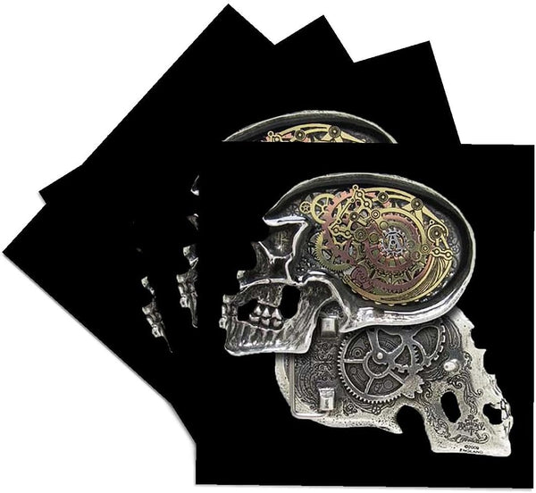 3dRose Steampunk Gothic Faux Metal Skull Image-Ceramic Tile Coasters, Set of 4