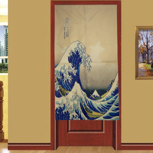 Doorway Curtain Tapestry - Japanese Noren Curtain Tapestry of The Great Wave Off Kanagawa for Door Hanging
