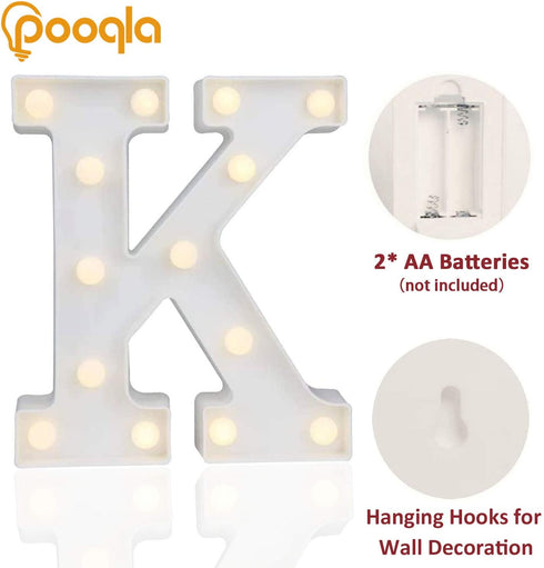 Pooqla LED Marquee Letter Lights Sign, Light Up Alphabet Letter K for Home Party Wedding Decoration