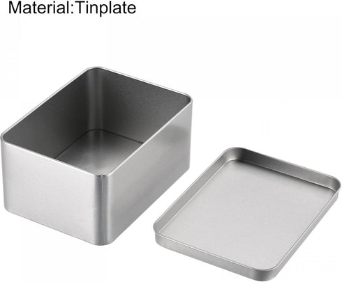 uxcell Metal Tin Box, 4.92" x 3.54" x 2.36" Rectangular Empty Containers with Lids, Silver Tone