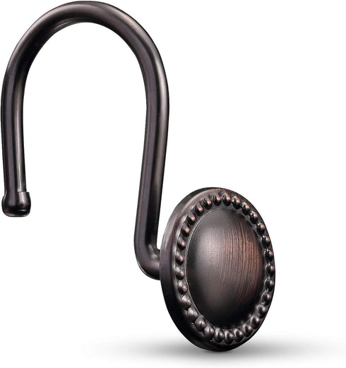 CHICTIE Bronze Shower Curtain Hooks, Oil Rubbed Decorative Shower Rings, Set of 12 Rust Resistant Hangers for Bathroom