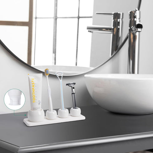 Dersyer 4 Pack 1 Pack Countertop, Mini Ceramic Toothbrush Holder Stand with Water Absorbing Stone for Bathroom Vanity