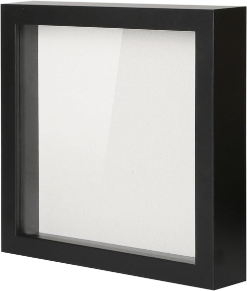 Muzilife 8x8 Shadow Box Picture Frame with Linen Board - Deep Wood & Glass Display Case for Memories (Black)