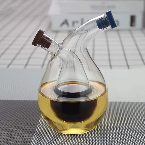 2 1 Clear Glass Oil and Vinegar Bottle, in Olive Oil Dispenser Cruet Bottles Double Pourer Spout Stoppers Kitchen