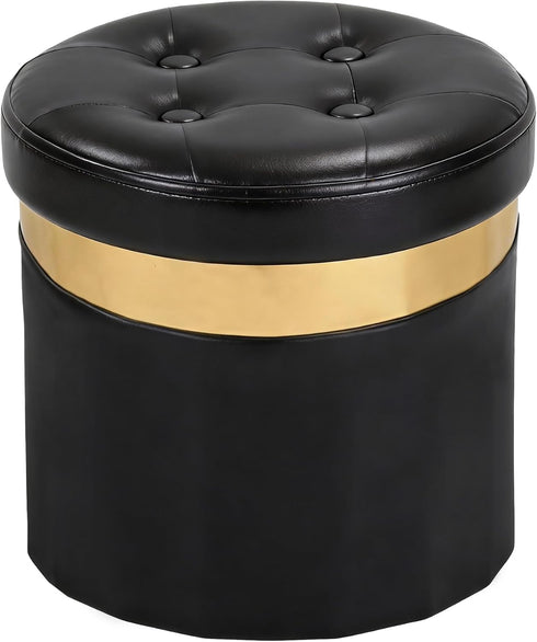 xuperbonus Small Ottoman with Storage,Folding Round Ottoman with Gold Trim,Velvet Storage Stool,Foot