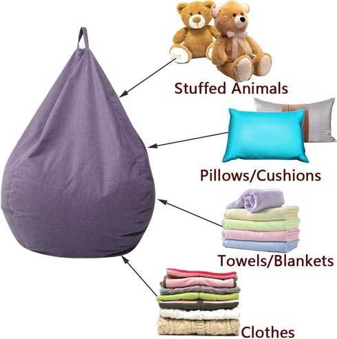 Extra Soft Stuffed Animal Storage Bean Bag Cover (No Filler), Cotton Linen Memory Foam Replacement Cover for Adults,