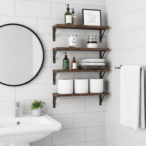 Set 4, 16.5 Inch) Fixwal Floating Shelves for Wall, Wood Wall Mounted Shelves for Bedroom, Bathroom, Living Room