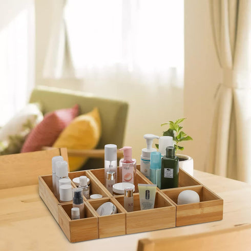 Lawei 8 Pieces Bamboo Drawer Organizer Boxes, Stackable Storage Tray for Kitchen, Bathroom, Office Desk