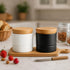 Countertop French Butter Dish,Samseel Porcelain Butter Crock with Water Line and Thick Wooden Lid, a Butter Keeper