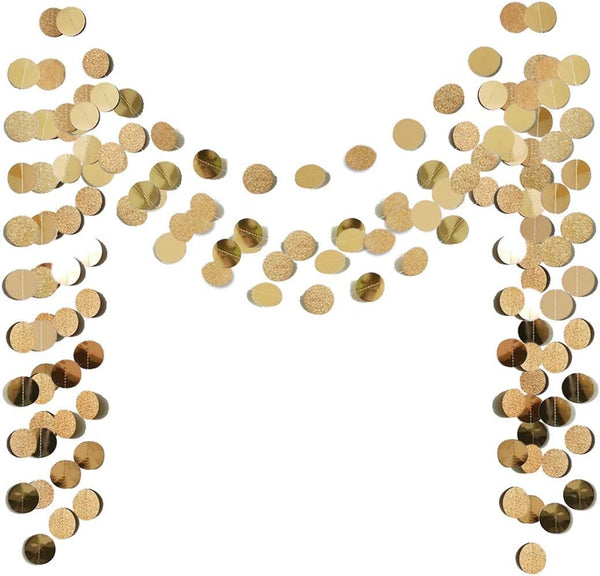 6 Pcs Glitter Champagne Gold Paper Circle Dots Garland, 52 Feet, Birthday Party Decorations, Bridal Shower, Christmas