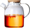 Glass Teapot with Strainer, Stovetop & Microwave Safe Borosilicate Glass Kettle, 60.8oz/1800ml, Wooden Lid