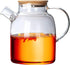Glass Teapot with Strainer, Stovetop & Microwave Safe Borosilicate Glass Kettle, 60.8oz/1800ml, Wooden Lid