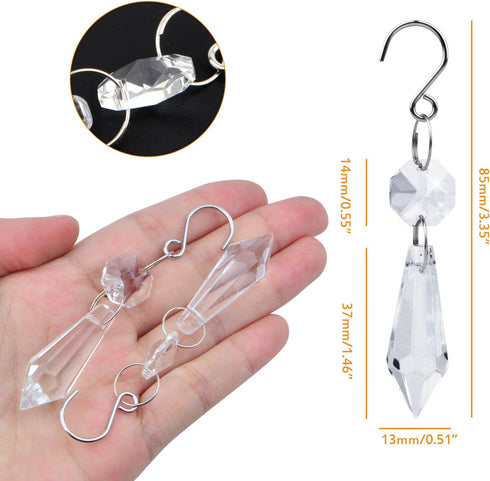 JMKTOOL 20pcs Clear Chandelier Icicle Crystals Prisms Hanging Crystal Bead Pendants Ornaments Replacements with Hooks