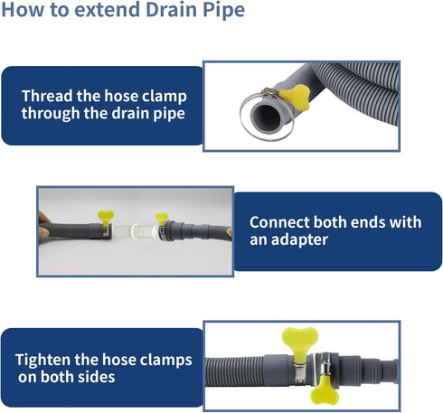 5 FT Washing Machine Drain Hose, Flexible Dishwasher Drain Hose Extension Kit with 1 Adapter and 2 Hose Clamps