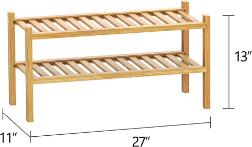 H&D home interchanges 2-Tier Closet,Entryway,Hallway,Bathroom,Living 2-Tier) Bamboo Shoe Rack Organizer-Stackable