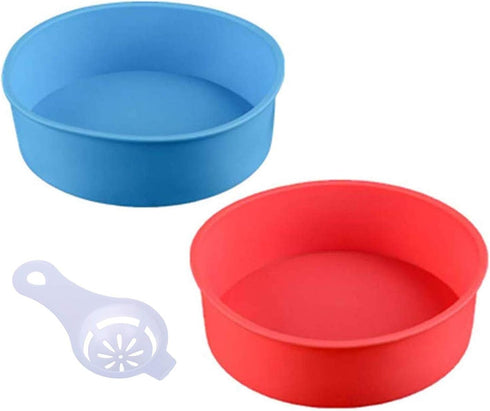 Round Silicone Cake Pan Baking Mold 6 Inches - Set of 2 - BPA-Free Kitchen Baking Tool Red and Blue with Egg White