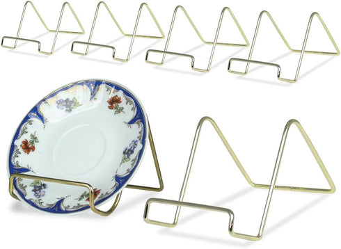 BANBERRY DESIGNS Wire Easel Display Stand Plate Holders, Smooth Plated Brass Metal, 3" H, Pack of 6 Pcs