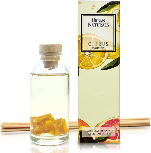 Urban Naturals Citrus Bliss Mandarin Orange & Grapefruit Essential Oil Reed Diffuser with Real Orange