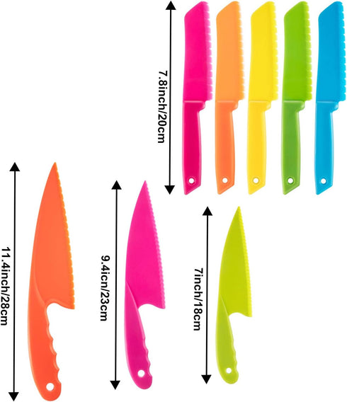 JOVITEC 8 Pcs Kid Cooking Kitchen Knife Set, Multi Colors Square Knife, Children's Safe Chef Nylon Knives for Cutting