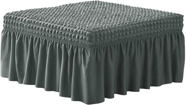 VIENLOVE 3D Bubble Lattice Rectangle Ottoman Slipcover Polyester Footstool Protector Covers with Skirt
