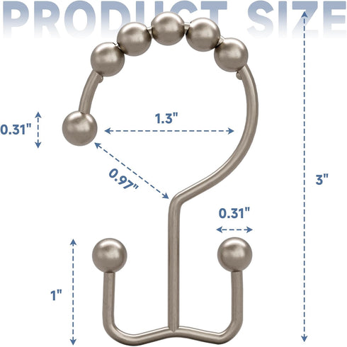 Titanker Shower Curtain Hooks Rings, Set of 12 Rust-Resistant Metal Double Glide Shower Hooks for Bathroom