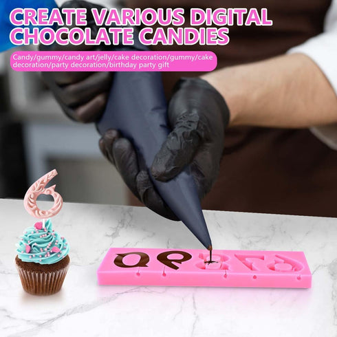 OBTANIM 3D Embossed Silicone Fondant Chocolate Mold Number 0-9 with Stick Hole for DIY Birthday Cake Decorating