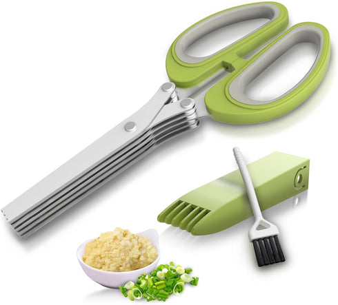 Heavy Duty Herb Cutter, Kitchen Scissors with 5 Blades and Cover for Cutting Basil, Chive, Parsley, and Garlic