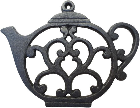 Teapot Cast Iron Trivet for Hot Pots, Kitchen & Dining Table, Black, 8 by 6.1 Inches, Gift for Home Decor
