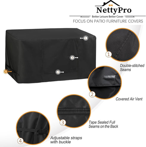 46 16 22 inch, NettyPro Deck Box Cover Outdoor Waterproof Storage Bench Cover for Rectangular Deck Box, x x Black