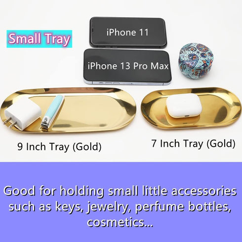 Stainless Steel Decorative Tray, Set of 2, 7 Inch Long, Jewelry Dish and Organizer for Bathroom Clutter
