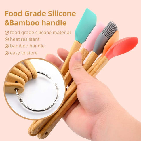 5 Piece Silicone Spatula Set, Mini Rubber Spatula with Wooden Handle, Heat Resistant Kitchen Utensils for Baking