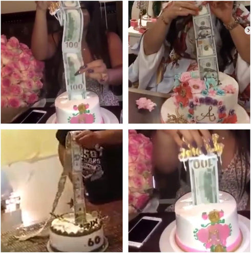Money Pull Out Kit - Birthday Money Box with 1 Pcs Happy Birthday Cake Topper and 20 Transparent Bag Pockets